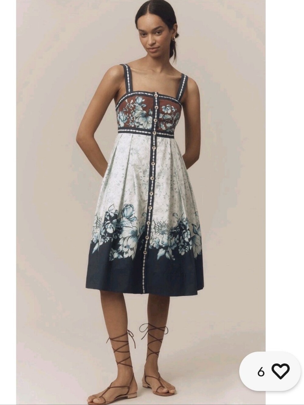 Anthropologie Square Neck Sleevless Midi Dress
